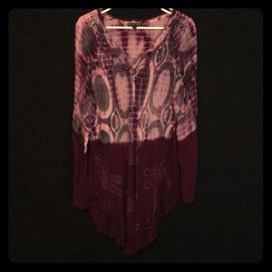 Greater Good Purple Dragonfly Long Sleeve Blouse